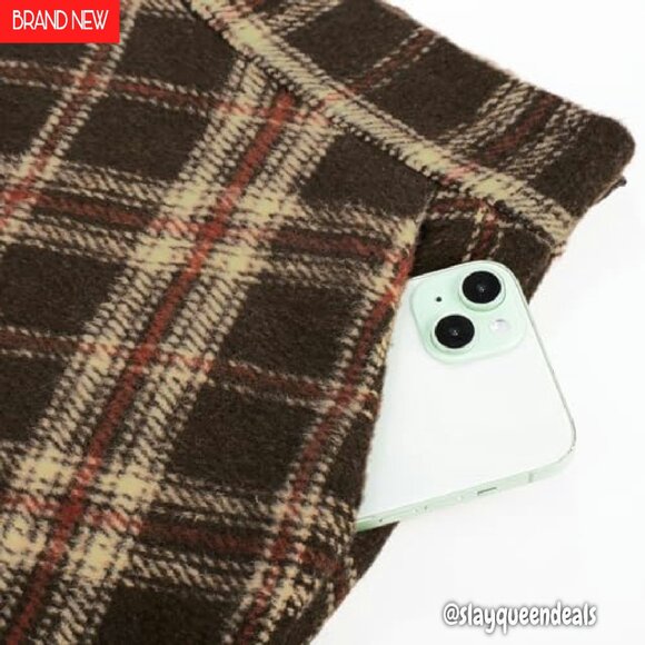 Plaid Midi Skirt with Pockets High Elastic Waist A-Line Fall Winter - Picture 3 of 8